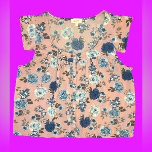 Floral Pink and Blue Blouse Women’s Size L